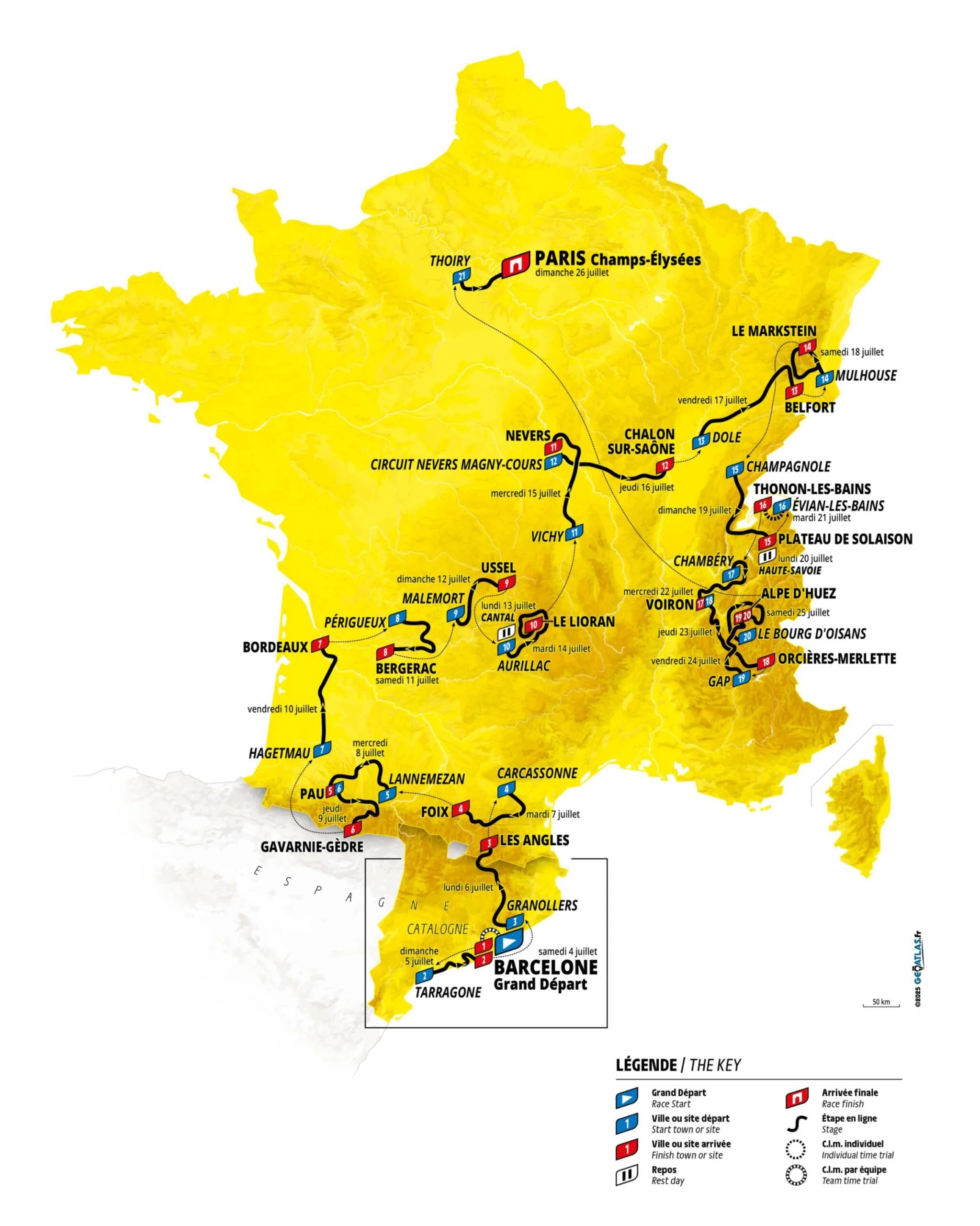 Parcours d&eacute;taill&eacute; Tour de France 2026