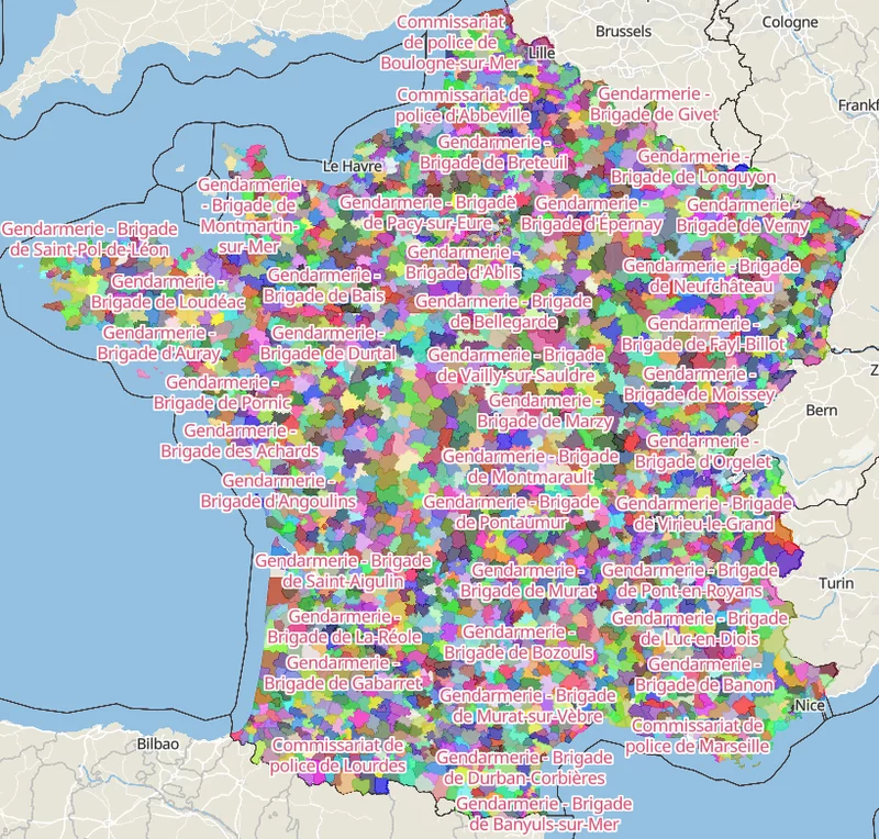 Cartes des comp&eacute;tences territoriales des gendarmeries et polices nationales
