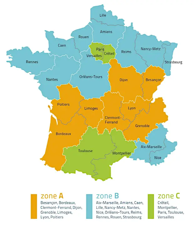 Zones vacances scolaires