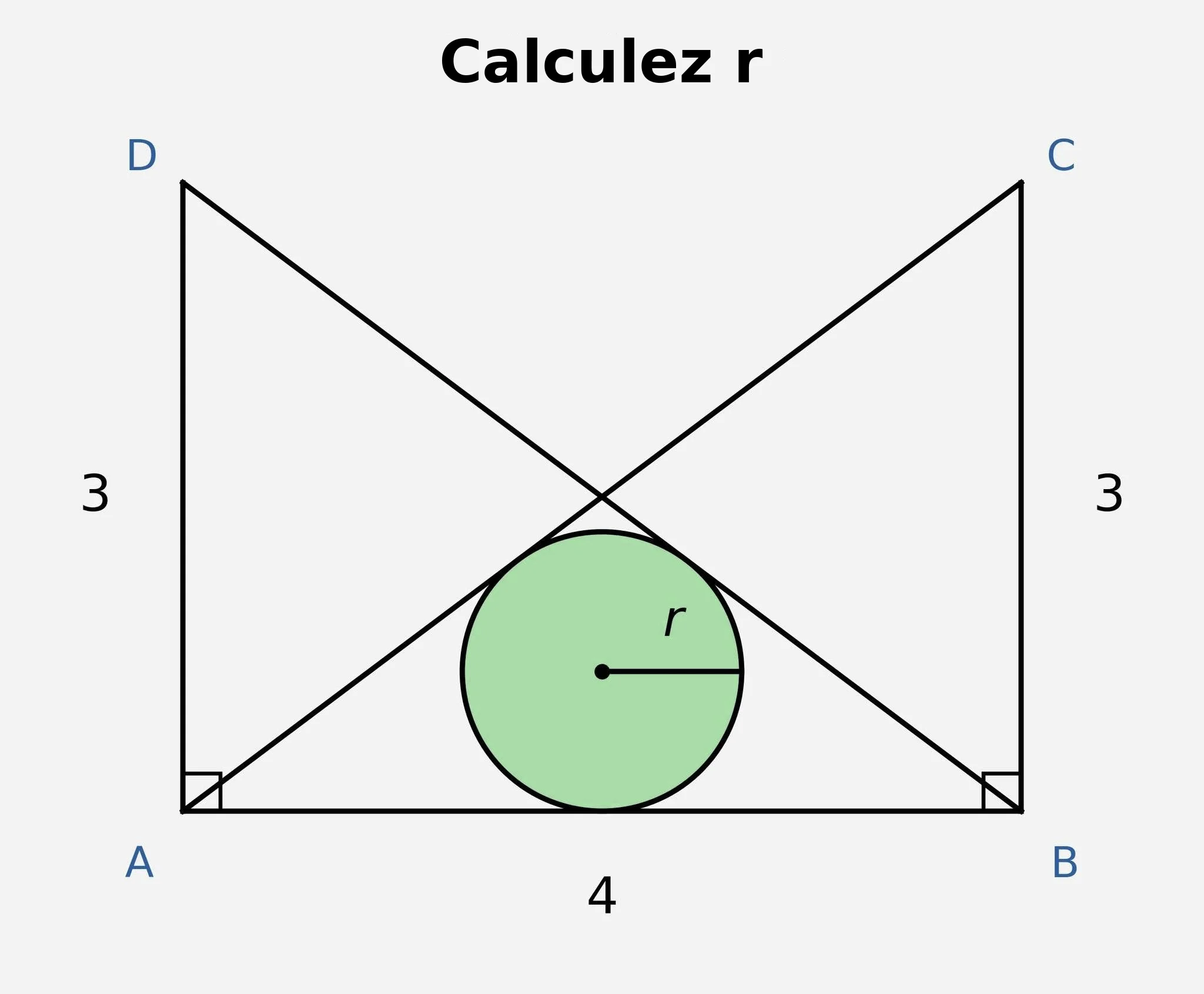 Cercle de rayon r sous les diagonales d’un rectangle de 4 sur 3