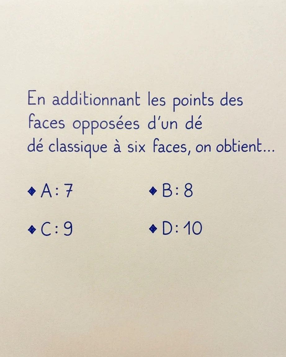 Somme des points des faces opposées d’un dé