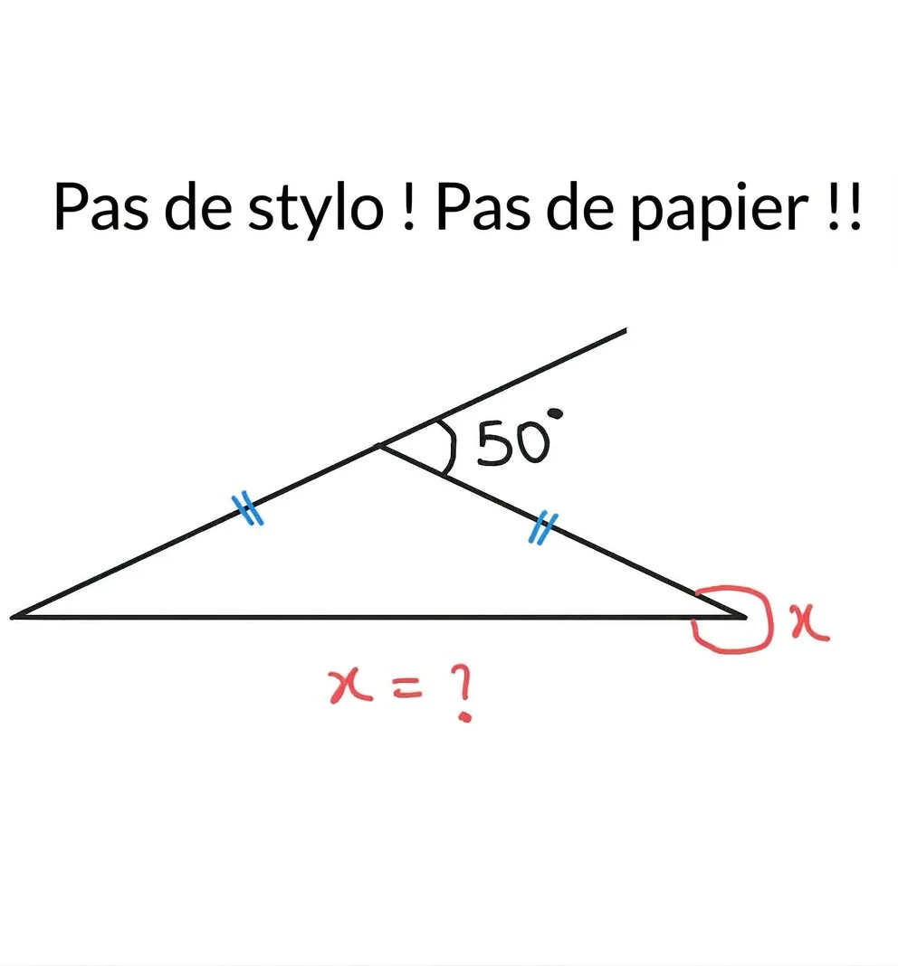 Triangle isocèle avec un angle extérieur de 50°