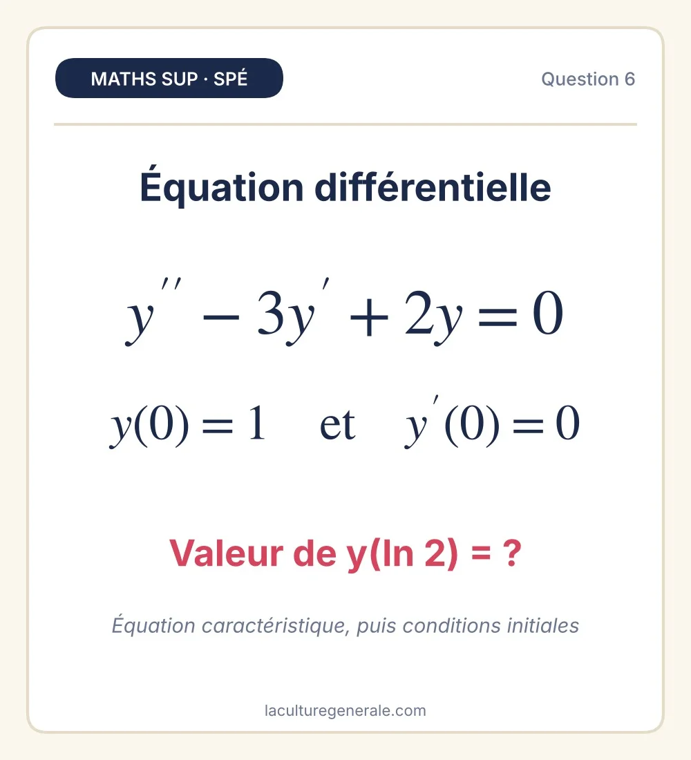 Équation différentielle y seconde moins 3y prime plus 2y égale 0