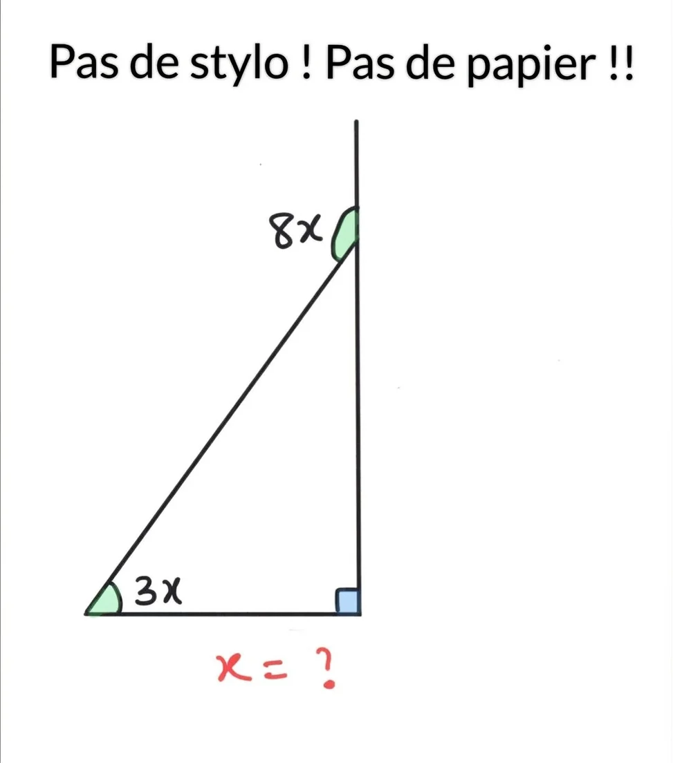 Triangle rectangle avec les angles 3x et 8x