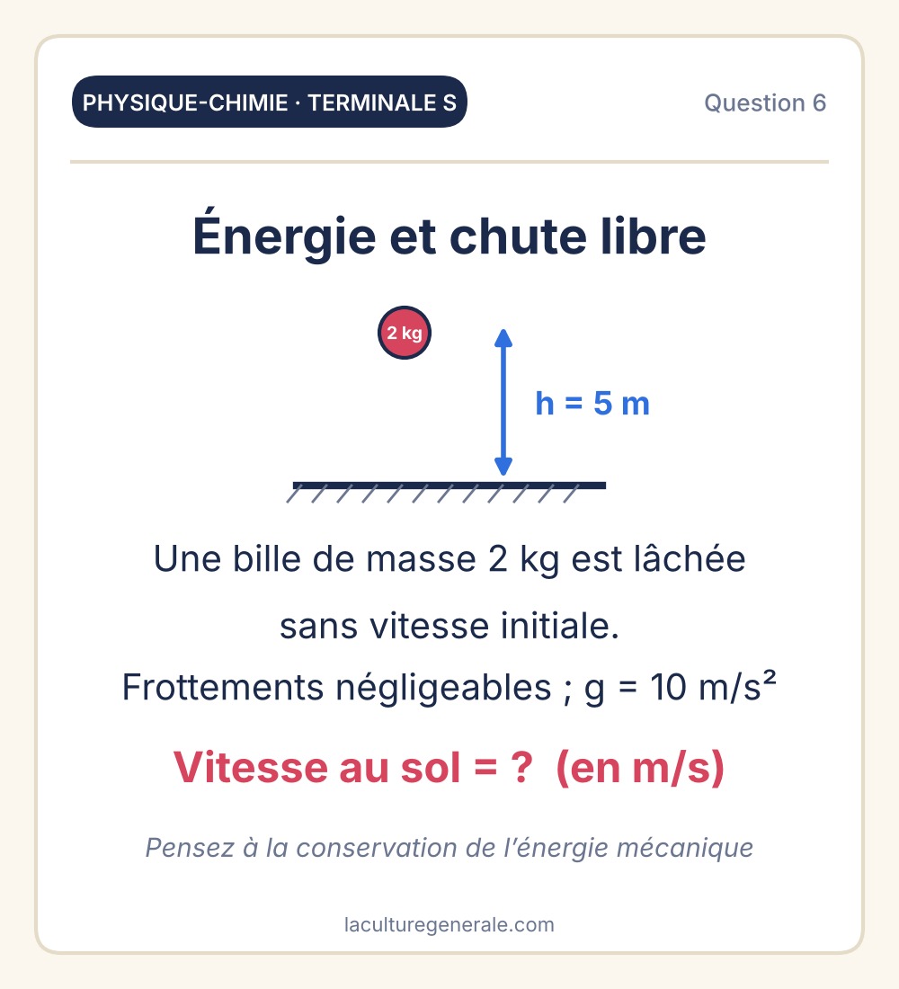 Bille de 2 kg l&acirc;ch&eacute;e d&rsquo;une hauteur de 5 m