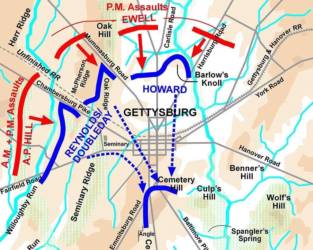 bataille de gettysburg carte