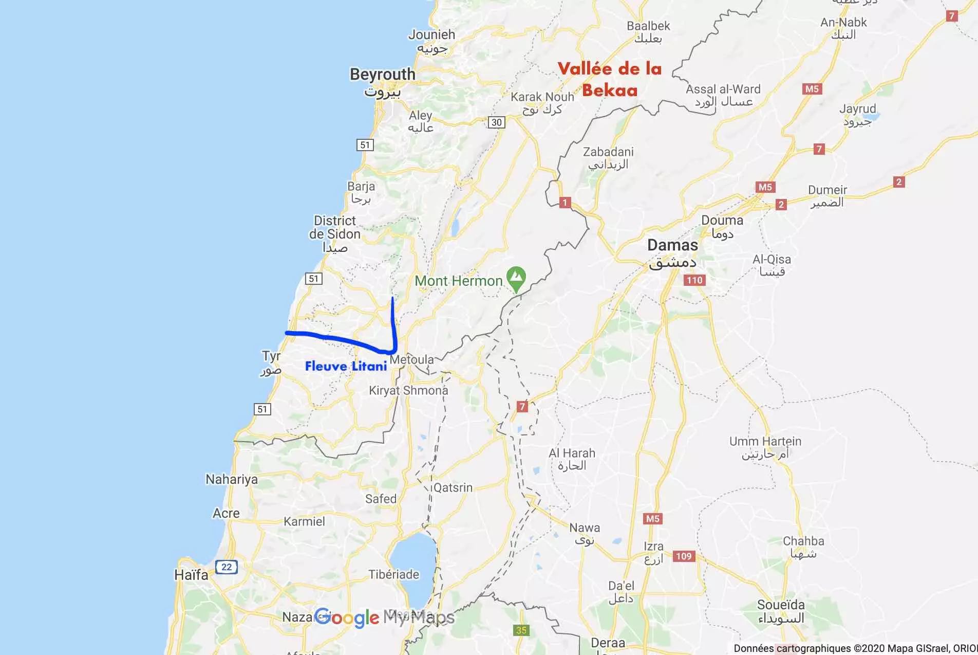 carte fleuve Litani Liban paix en galilée