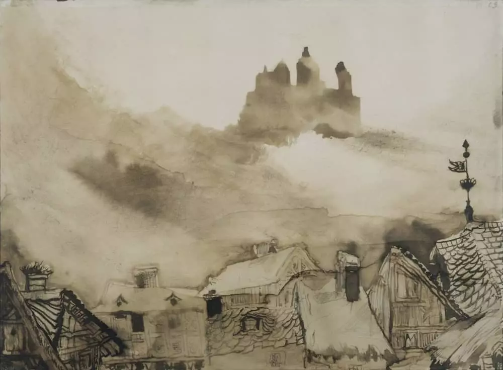 LE BOURG ET LE CH TEAU DE VIANDEN AU CLAIR DE LUNE dessins de victor hugo