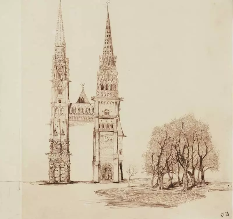 dessins de victor hugo Tours et fleches d'une cathedrale gothique