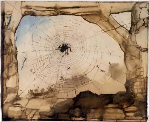 dessins de victor hugo Vianden à travers une toile d'araignee