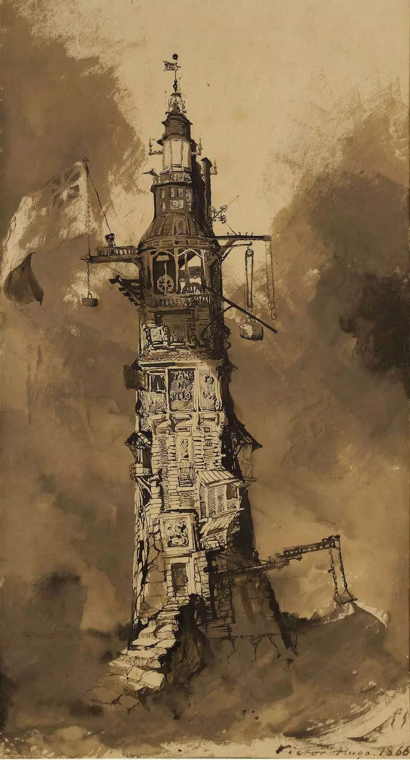 dessins victor hugo Le phare d'Eddystone