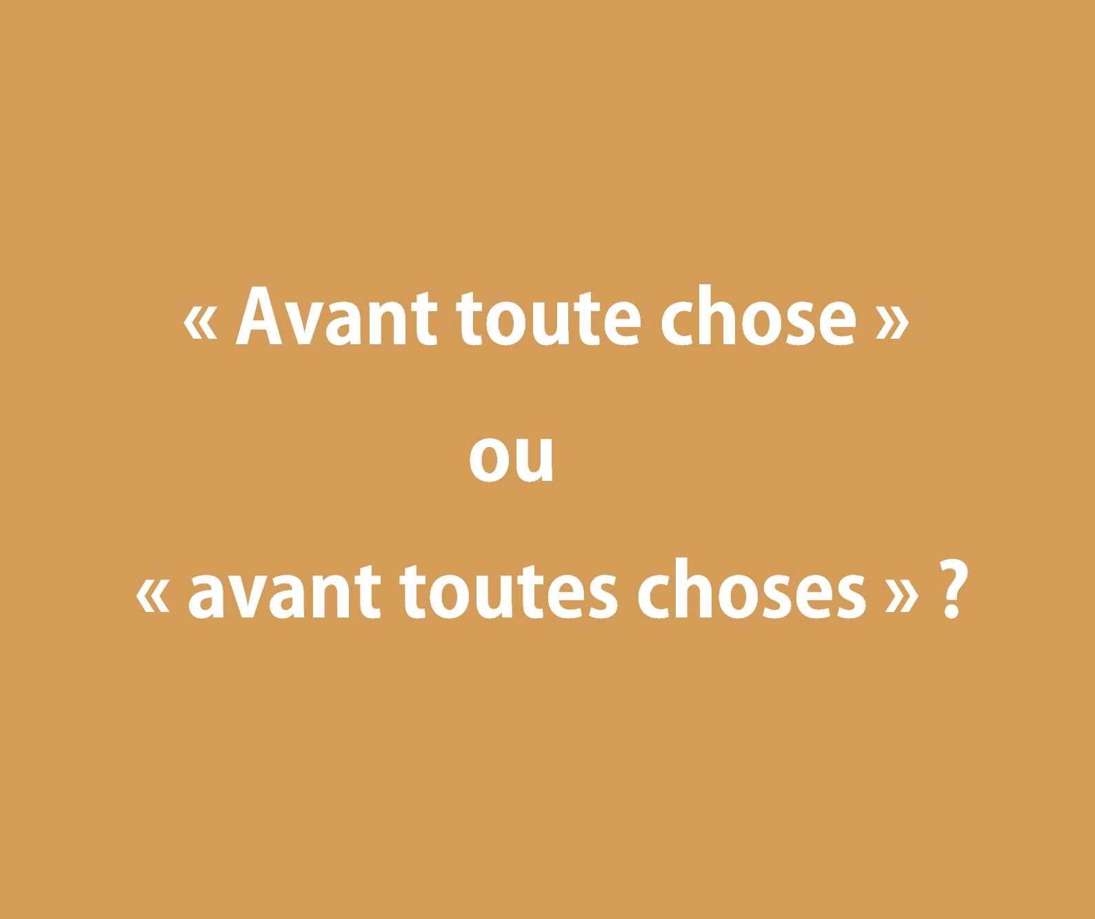 &laquo; Avant toute chose &raquo; ou &laquo; avant toutes choses &raquo; ? Orthographe